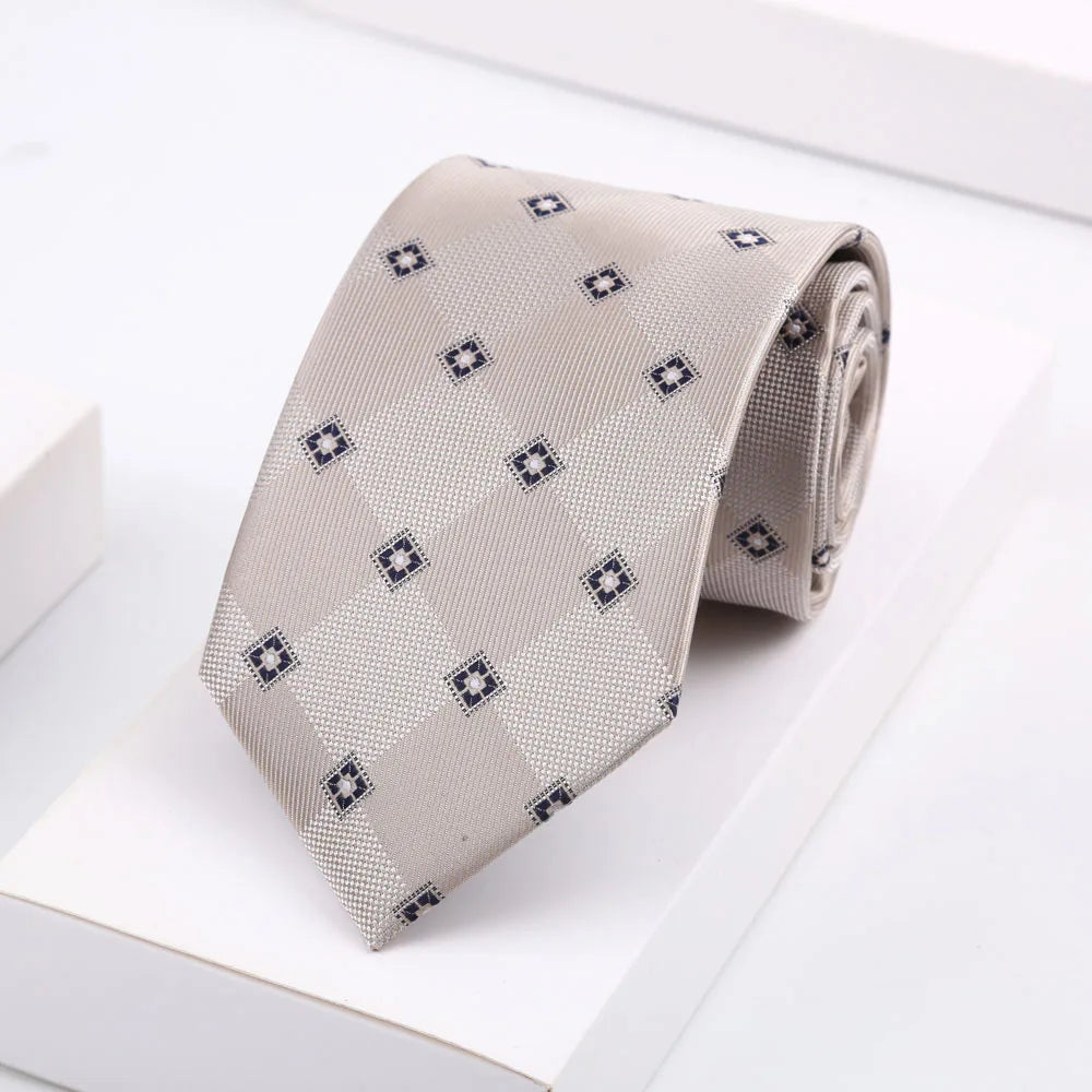 Luxury Mens 8CM Floral Dot Stripes Neck Tie For Man Groom Jacquard Woven Necktie For Business Wedding Party Accessories