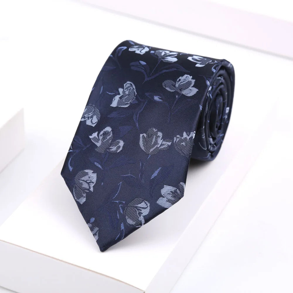 Luxury Mens 8CM Floral Dot Stripes Neck Tie For Man Groom Jacquard Woven Necktie For Business Wedding Party Accessories