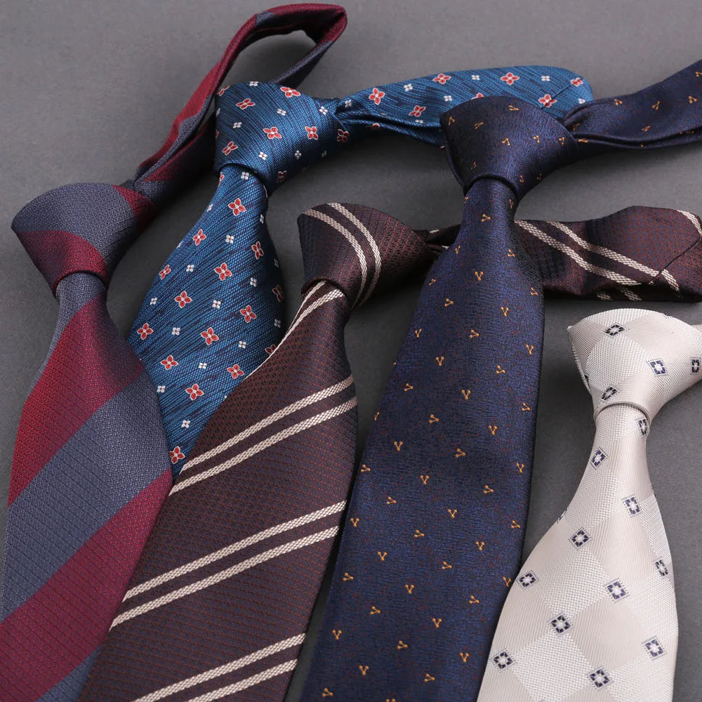 Luxury Mens 8CM Floral Dot Stripes Neck Tie For Man Groom Jacquard Woven Necktie For Business Wedding Party Accessories